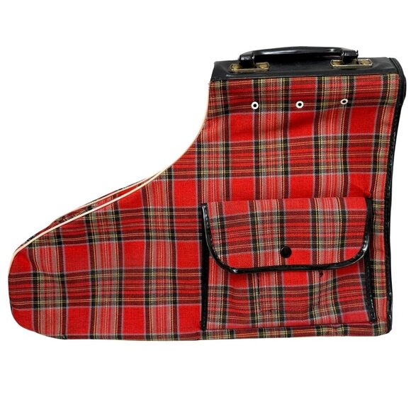 Vintage Ice Skates Bag with Handle Red Plaid Retro Holiday MCM Christmas Decor - Picture 1 of 13